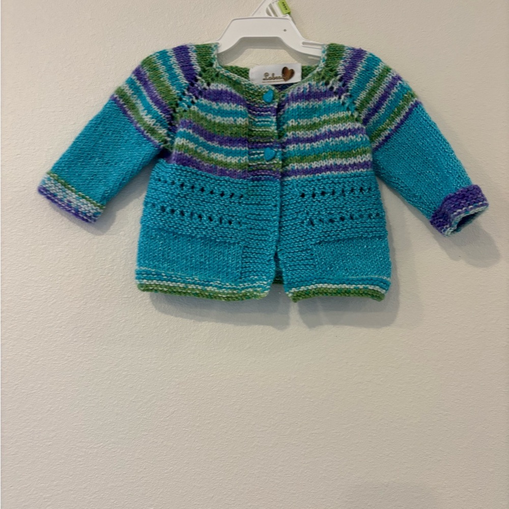 Vibrant Blue and Green Kids Cardigan